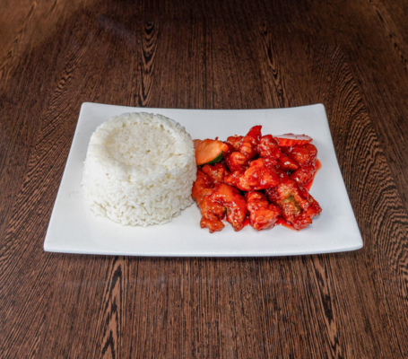 Sweet and sour pork with rice
